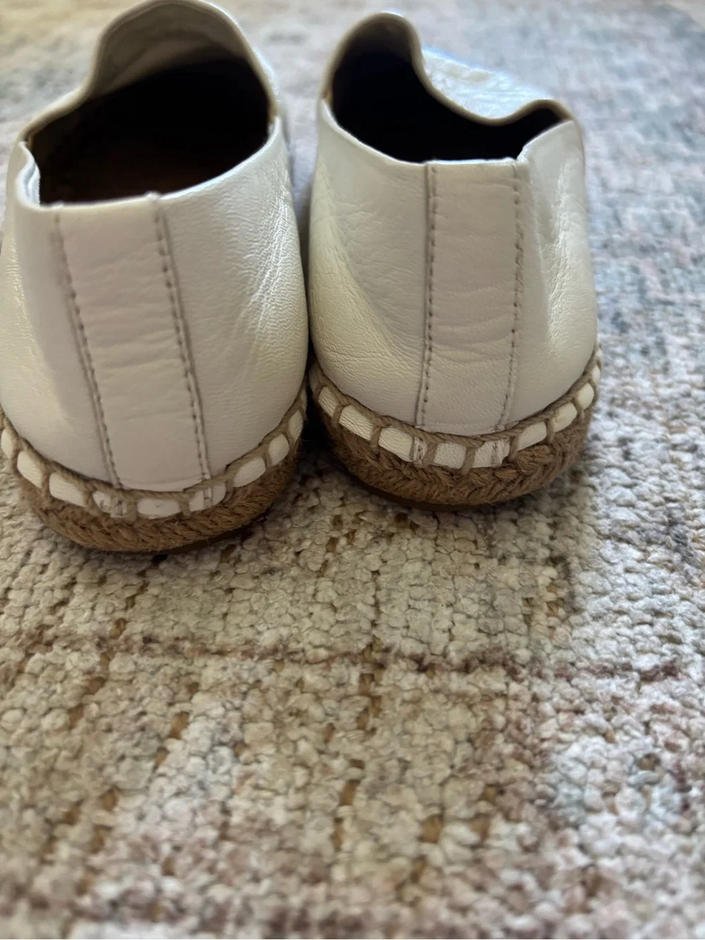 Tory Burch White Leather Espadrille Flats with Black Cap Toe 5